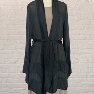 Angela Mara Silk belted Kimono with bell sleeves. Charcoal grey/ black Size S